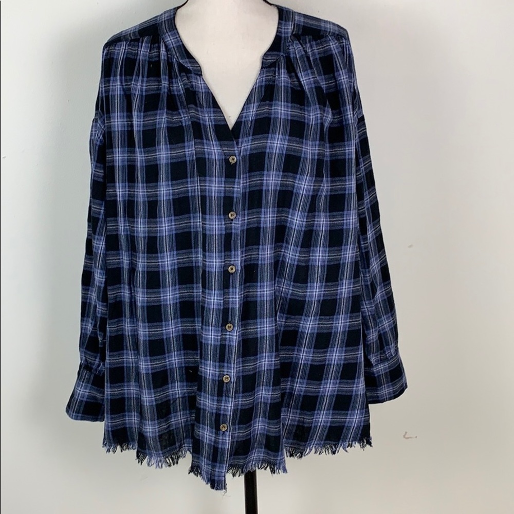 ⭐️NWT UMGEE Plaid Raw Hem Button Front oversized Top